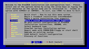 FreeBSD FreeBSD/i386 6.2 RELEASE - sysinstall Main Menu